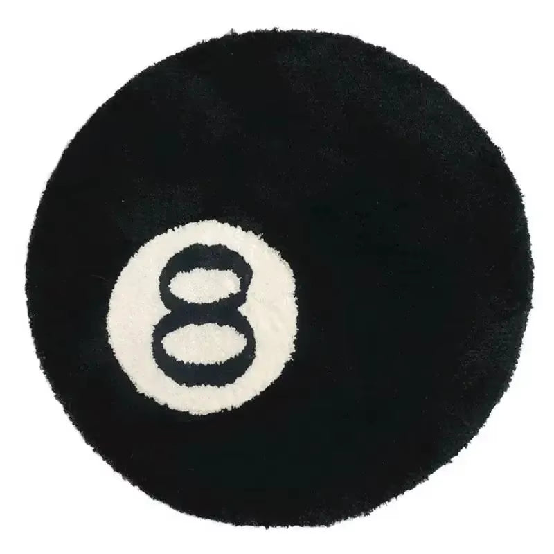 Plush Black 8 Ball Rug Creative Soft Anti-Slip 8 Ball Carpet round Skin Friendly 8 Ball Mat Hoom Decor