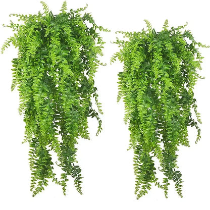 Artificial Hanging Plants 32 Inch Fake Boston Ferns Plastic Fake Plants for Wall House Wedding Garland Indoor Outdoor Decoration