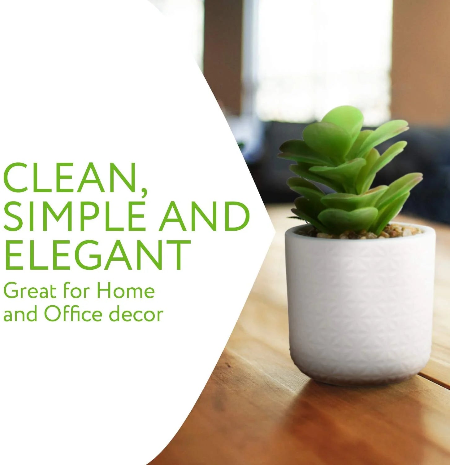 Set of 2 Artificial Succulent Plants, Fake Plants in White Ceramic Pots with Bamboo Tray, 6.5” Tall