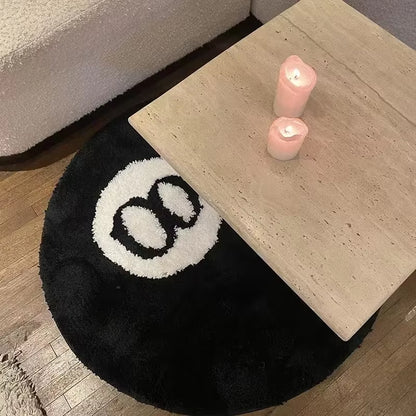 Plush Black 8 Ball Rug Creative Soft Anti-Slip 8 Ball Carpet round Skin Friendly 8 Ball Mat Hoom Decor