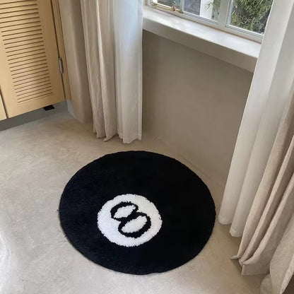 Plush Black 8 Ball Rug Creative Soft Anti-Slip 8 Ball Carpet round Skin Friendly 8 Ball Mat Hoom Decor